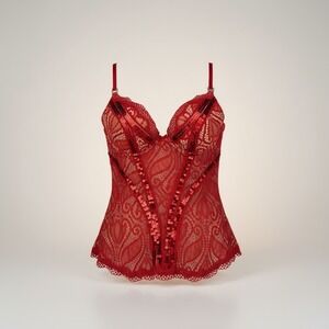 Pleasure State White Label Red Lace Sequin Bustier Corset Top 36B Underwire Cup